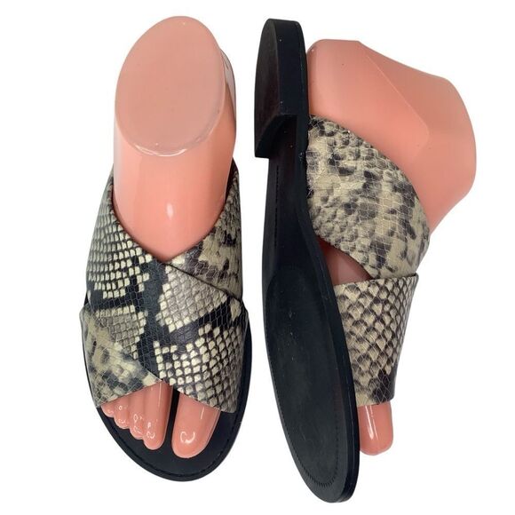 Banana Republic Snakeskin White/Black Strap Slip On Women’s Slide Sandals Sz 8M - Picture 1 of 12